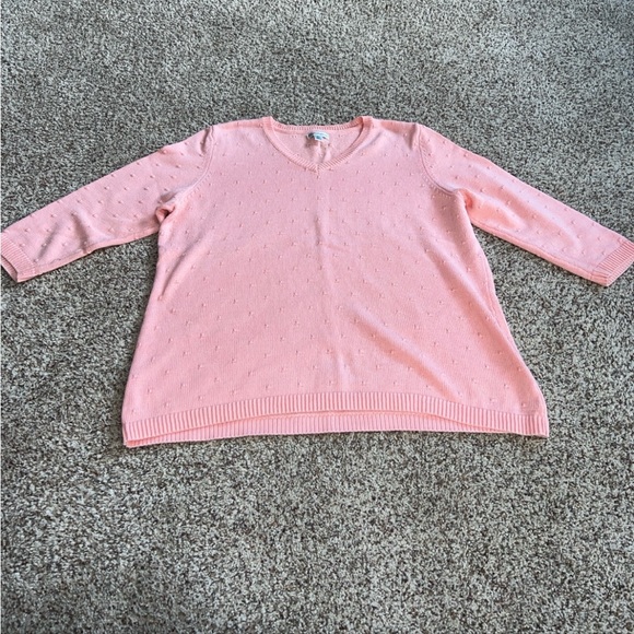 Croft & Barrow Light Pink Dot Knit V-Neck 3/4 Sleeve Sweater Women’s XL - Picture 2 of 9